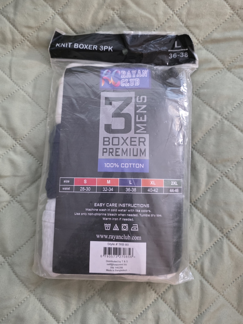 NWT- Rayan Club Large Men's 3-Pack Cotton Boxer Briefs - White & Navy & Gray